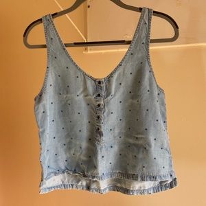 Pull&Bear Chambray Dot Cropped Tank Top